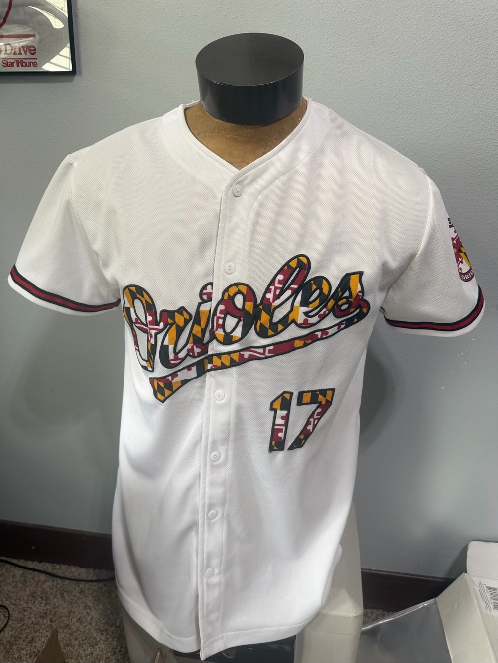 Baltimore Orioles White Maryland Flag Script 2017 Promo Baseball Jersey